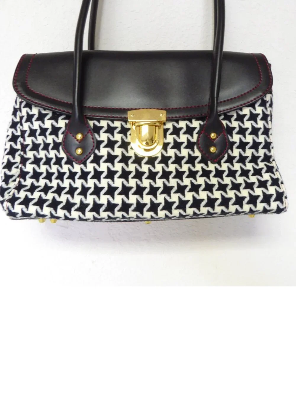 New Joan Rivers Classics black and cream houndstooth style rectangle purse